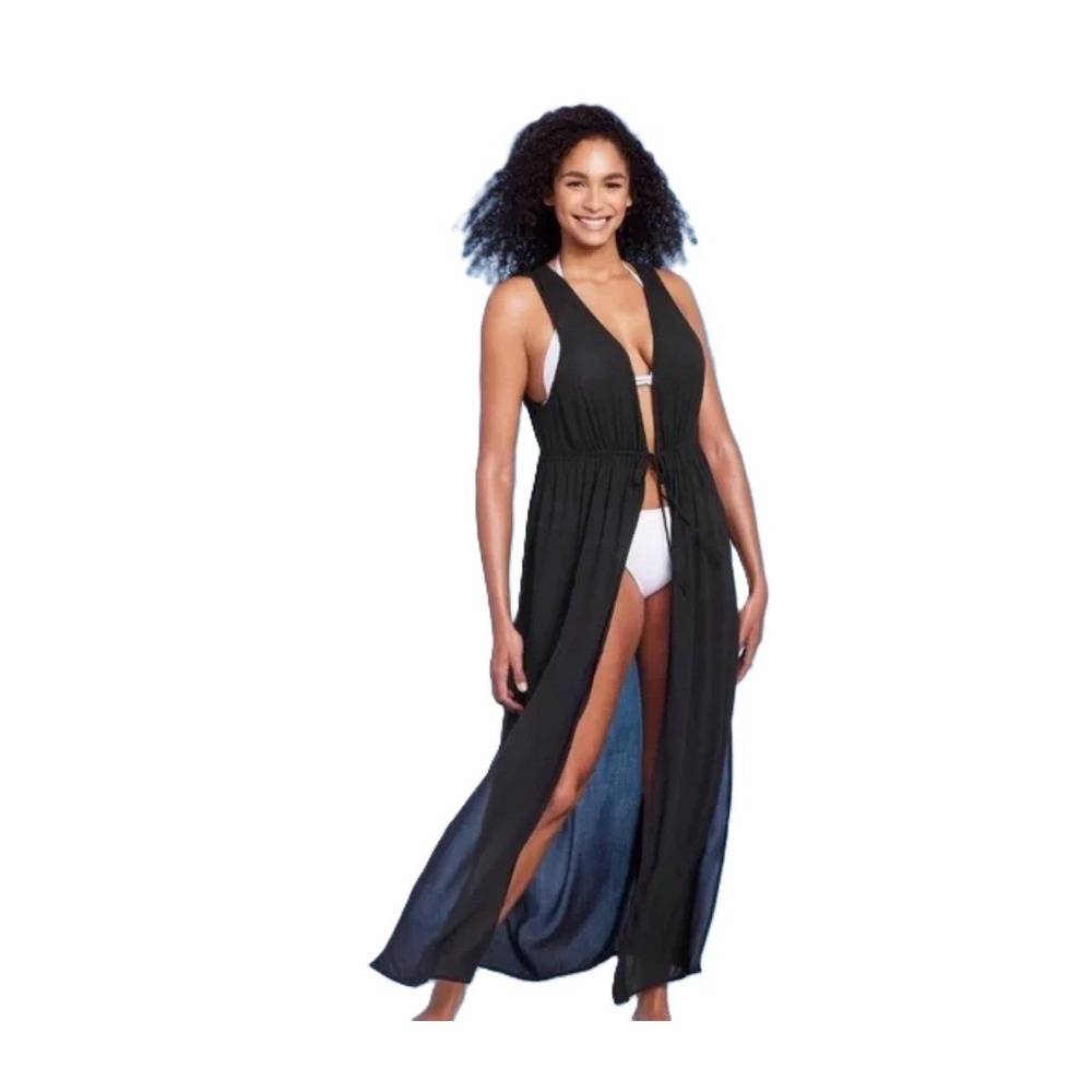 Women's‎ Sleeveless Tie Front Cover Up Maxi Duster - Kona Sol Black S/M